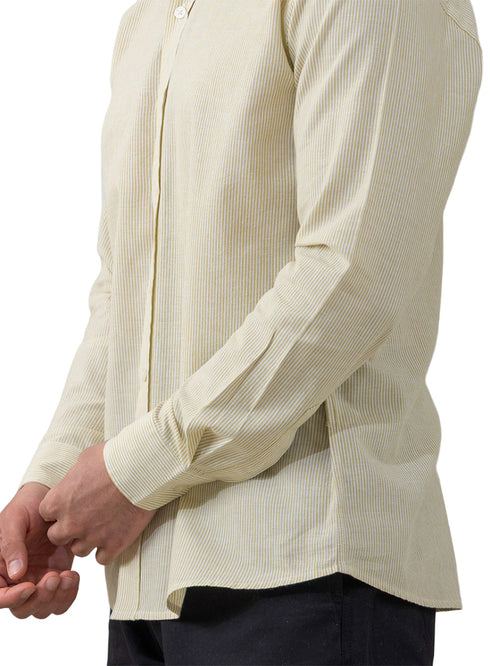 قميص كتان مقلم - تصميم 1 - اصفر