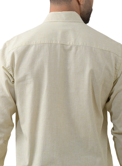 قميص كتان مقلم - تصميم 1 - اصفر