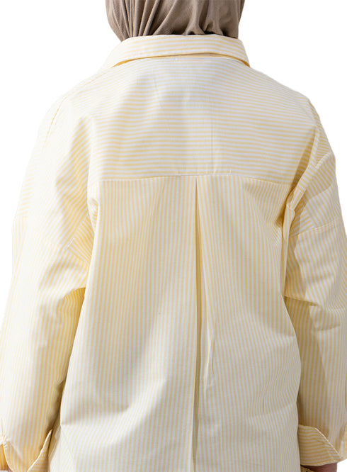 قميص مقلم اوفر سايز تصميم 2 - أصفر