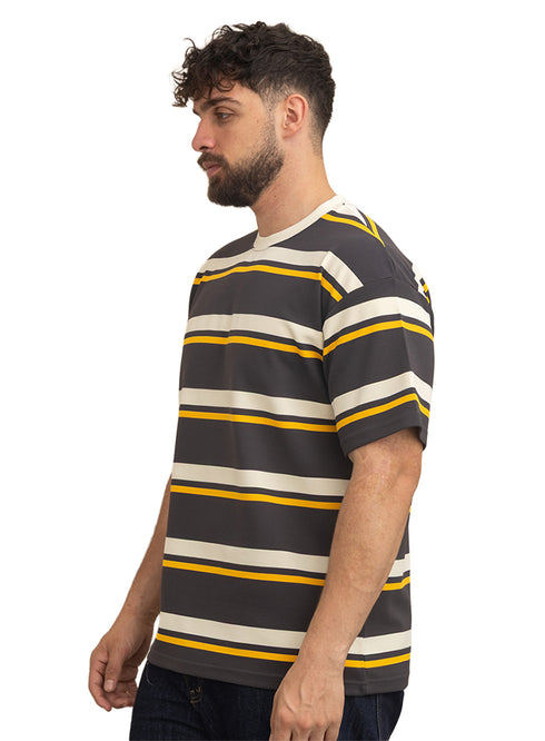 Yellow Striped-Over Size Round T-Shirt