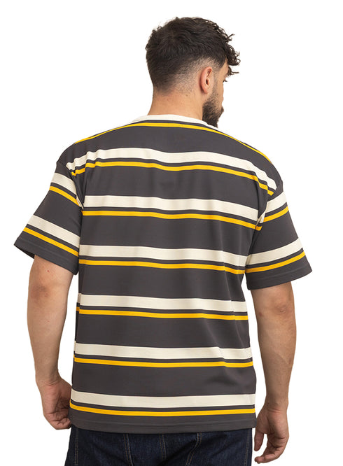 Yellow Striped-Over Size Round T-Shirt