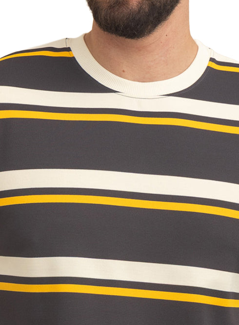 Yellow Striped-Over Size Round T-Shirt