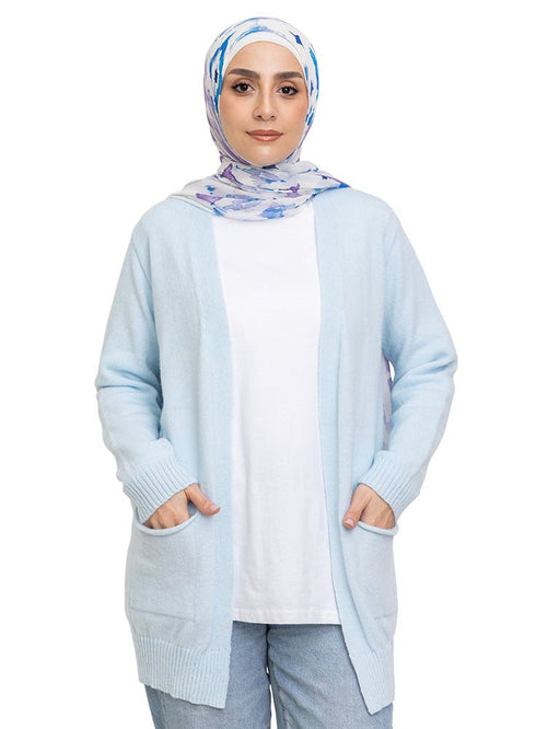 Baby Blue Basic Pocket Cardigan - Khotwh