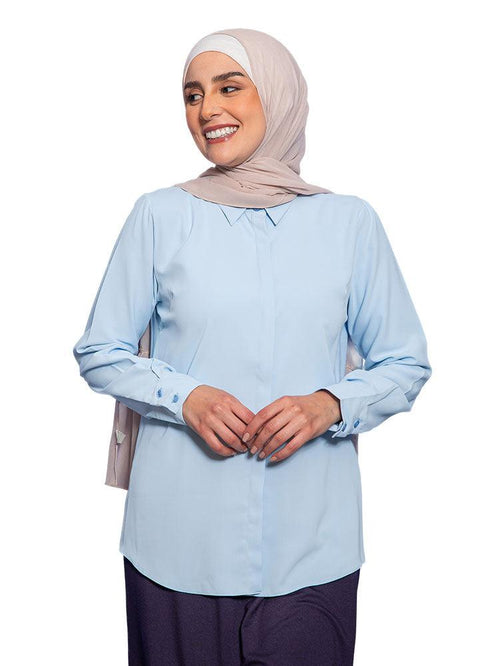 Baby Blue Classic Collar Blouse - Khotwh