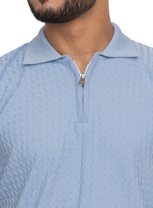 Baby Blue Design 01011Knit Polo Neck Zipper - T-Shirt - Khotwh
