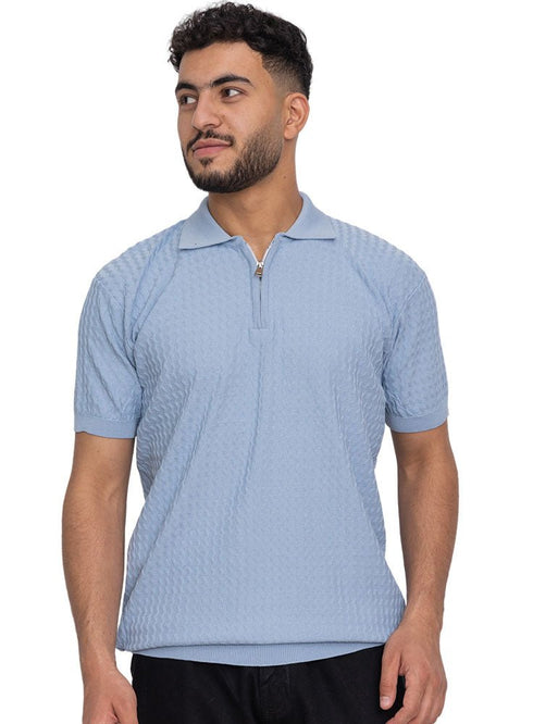 Baby Blue Design 01011Knit Polo Neck Zipper - T-Shirt - Khotwh