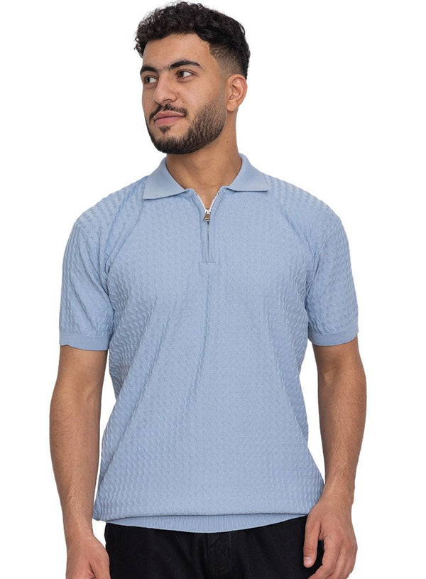 Baby Blue Design 01011Knit Polo Neck Zipper - T-Shirt - Khotwh
