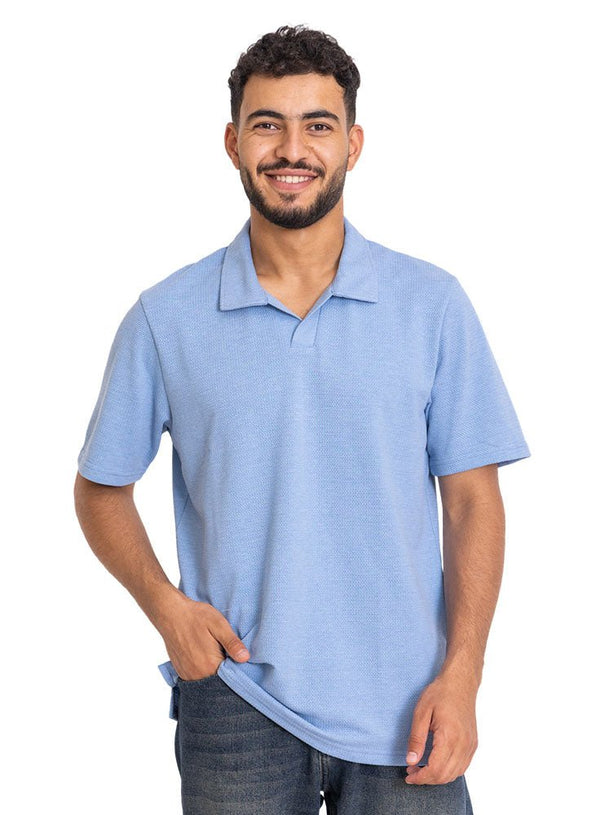 Baby Blue - Design 4 Jacquard Polo Neck T-Shirt - Khotwh