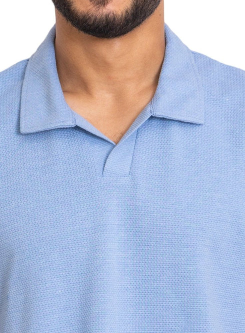 Baby Blue - Design 4 Jacquard Polo Neck T-Shirt - Khotwh