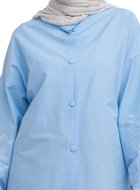 Baby Blue Embroidered Poplin Shirt - Khotwh