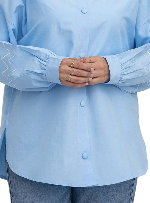 Baby Blue Embroidered Poplin Shirt - Khotwh