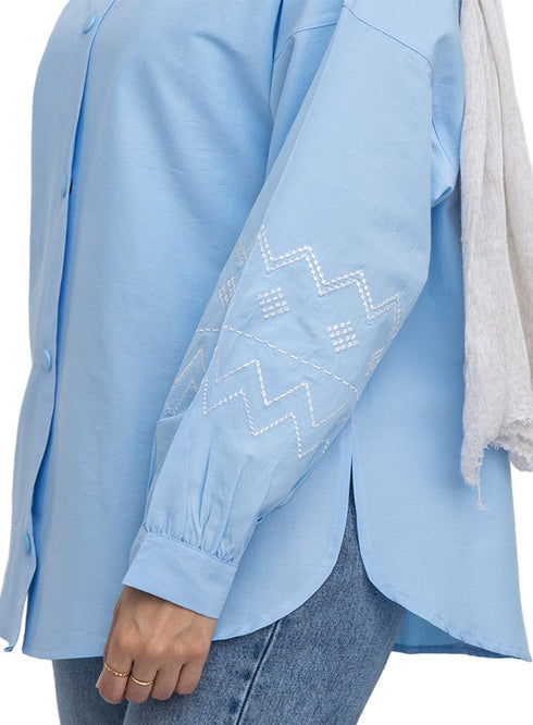 Baby Blue Embroidered Poplin Shirt - Khotwh