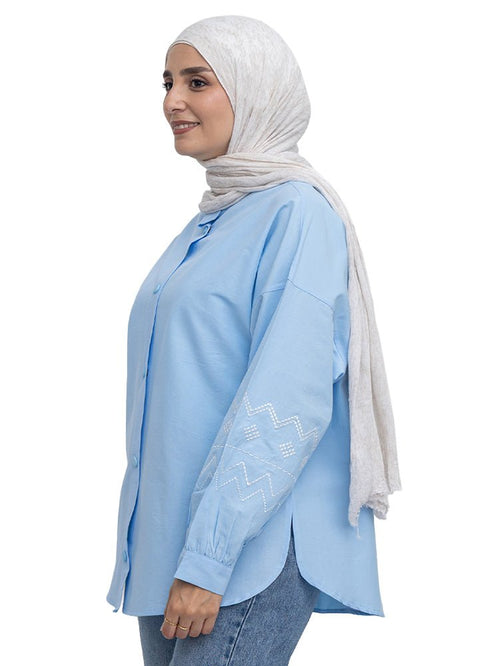 Baby Blue Embroidered Poplin Shirt - Khotwh