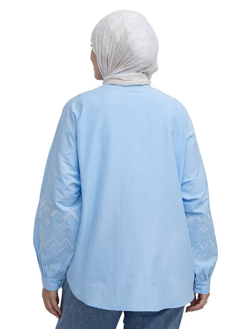 Baby Blue Embroidered Poplin Shirt - Khotwh