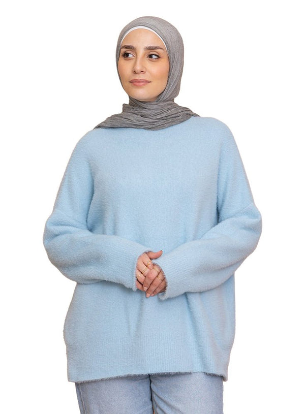 Baby Blue Fluffy Over Size Pullover - Khotwh