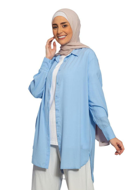 Baby Blue Long chiffon Blouse - Khotwh