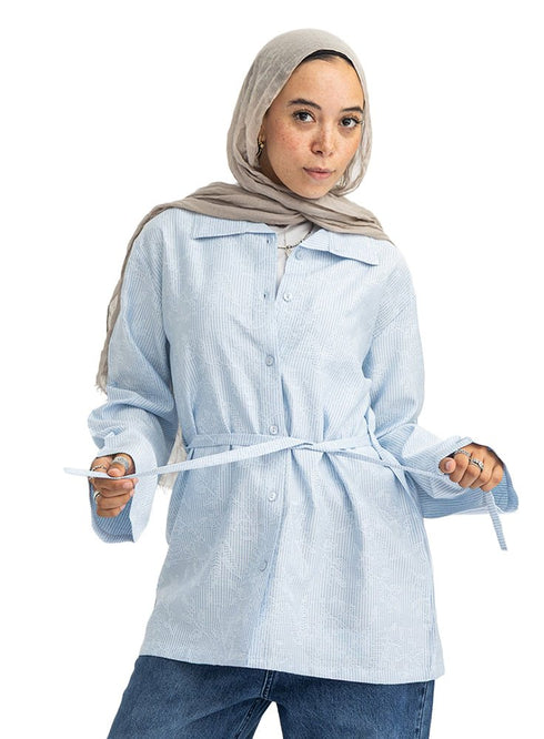 Baby Blue RD- Jacquard Embroidered Shirt - Khotwh