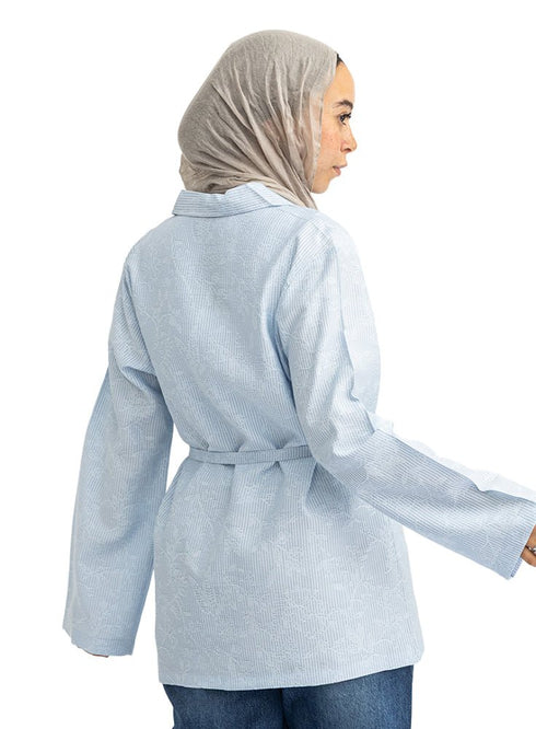 Baby Blue RD- Jacquard Embroidered Shirt - Khotwh