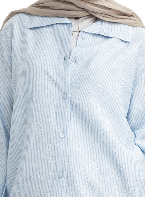 Baby Blue RD- Jacquard Embroidered Shirt - Khotwh