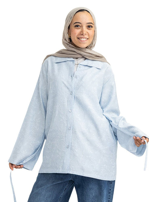 Baby Blue RD- Jacquard Embroidered Shirt - Khotwh