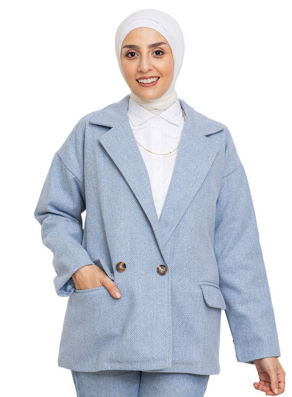 Baby Blue RD - Jacquard Feather Blazer - Khotwh