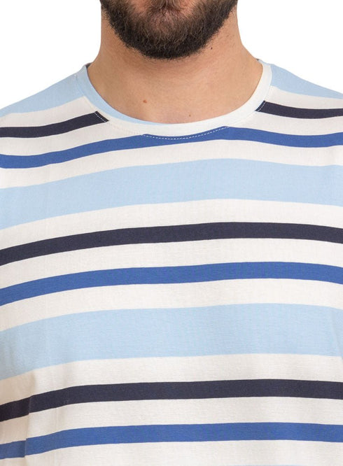 Baby Blue Striped Round T-shirt - Khotwh