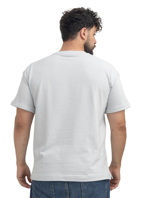 Baby Blue UpSide Sleeve -Crunchy-Oversize Round T-Shirt - Khotwh