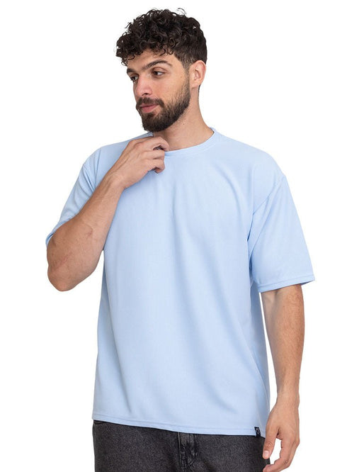 Baby Blue Waffle Over Size Round T-Shirt - Khotwh