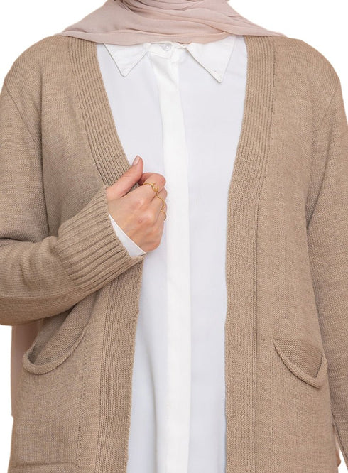 Beige Basic Pocket Cardigan - Khotwh