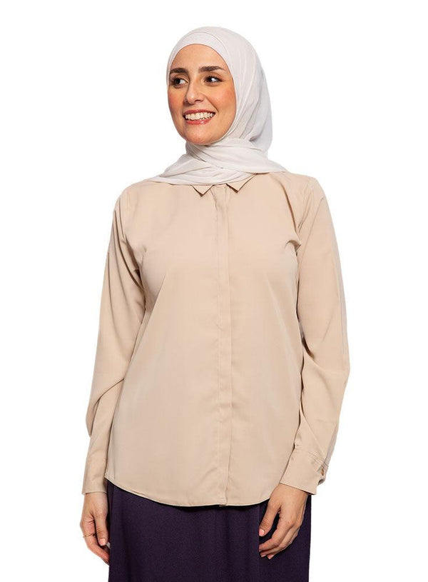 Beige Classic Collar Blouse - Khotwh