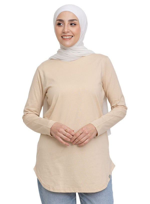 Beige Curved Long - Sleeve - Khotwh