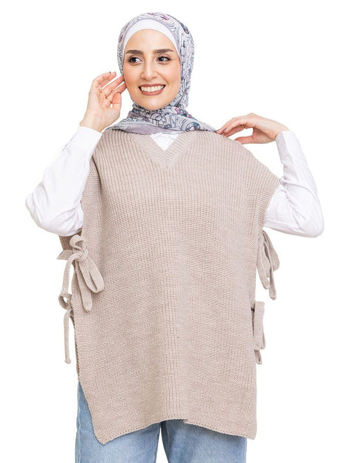 Beige Cut Belt Pullover - Khotwh