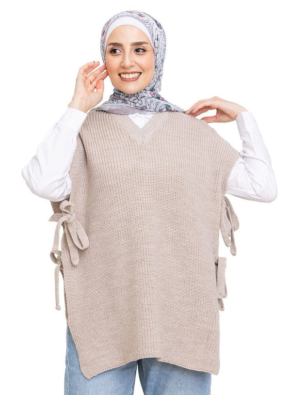 Beige Cut Belt Pullover - Khotwh