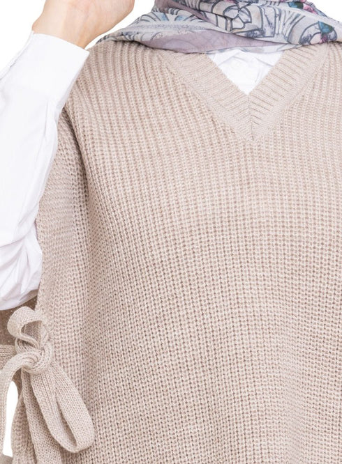 Beige Cut Belt Pullover - Khotwh