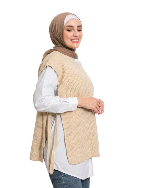 Beige Cut Pelt Pullover - Khotwh