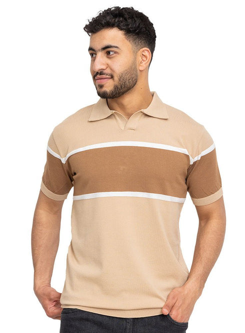 Beige Design 01004Knit Polo Neck S - T-Shirt - Khotwh