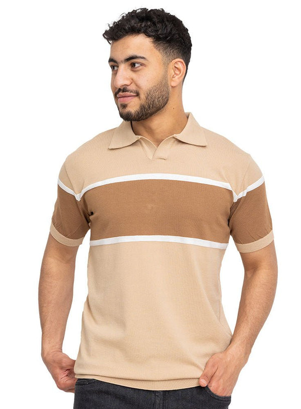 Beige Design 01004Knit Polo Neck S - T-Shirt - Khotwh