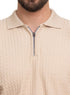 Beige Design 01011Knit Polo Neck Zipper - T-Shirt - Khotwh