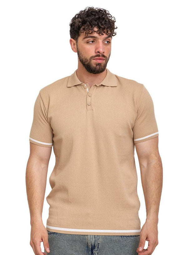 Beige Design 01018Knit Polo Neck - T-Shirt - Khotwh