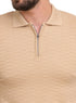 Beige Design 01024Knit Polo Neck Zipper - T-Shirt - Khotwh