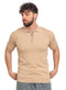 Beige Design 01024Knit Polo Neck Zipper - T-Shirt - Khotwh