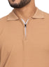 Beige Design 01025Knit Polo Neck Zipper - T-Shirt - Khotwh