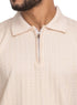 Beige Design 01046Knit Polo Neck - T-Shirt - Khotwh