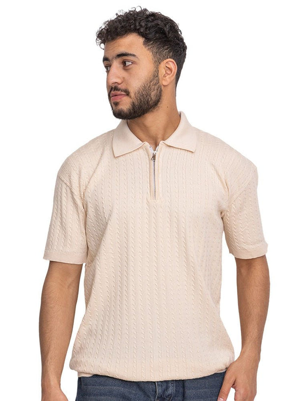 Beige Design 01046Knit Polo Neck - T-Shirt - Khotwh
