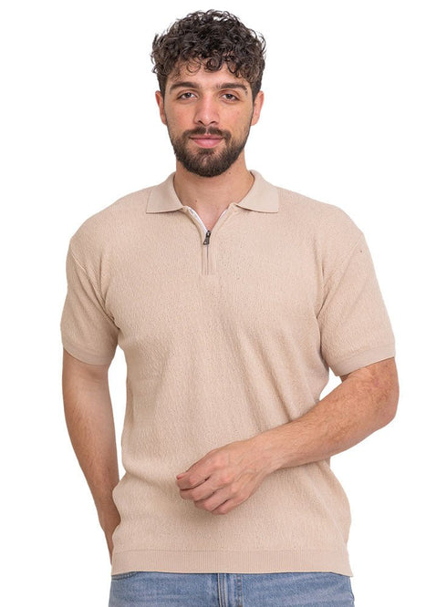 Beige Design 01048Knit Polo Neck - T-Shirt - Khotwh
