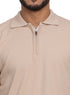 Beige Design 01056Knit Polo Neck Zipper - T-Shirt - Khotwh