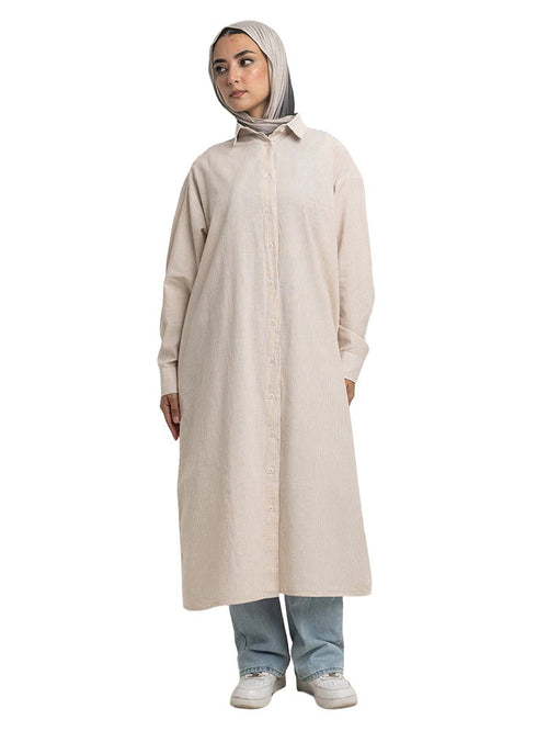 Beige - Design 1 Striped - Linen Dress Shirt - Khotwh