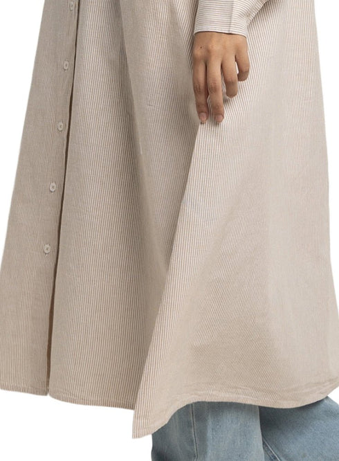 Beige - Design 1 Striped - Linen Dress Shirt - Khotwh