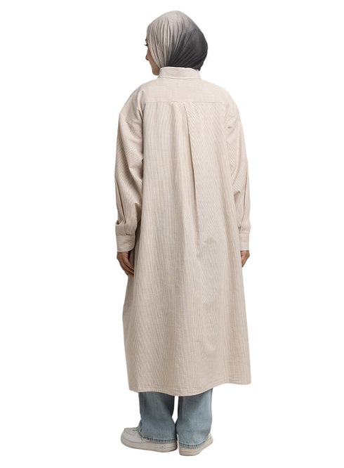 Beige - Design 1 Striped - Linen Dress Shirt - Khotwh