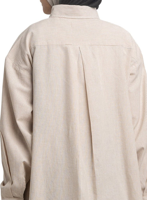 Beige - Design 1 Striped - Linen Dress Shirt - Khotwh